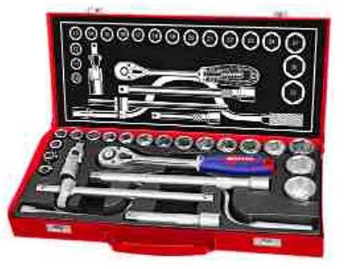 24 Pcs 1/2" Socket Set, Ratchet, Sockets, Extension Bar, Universal Joint